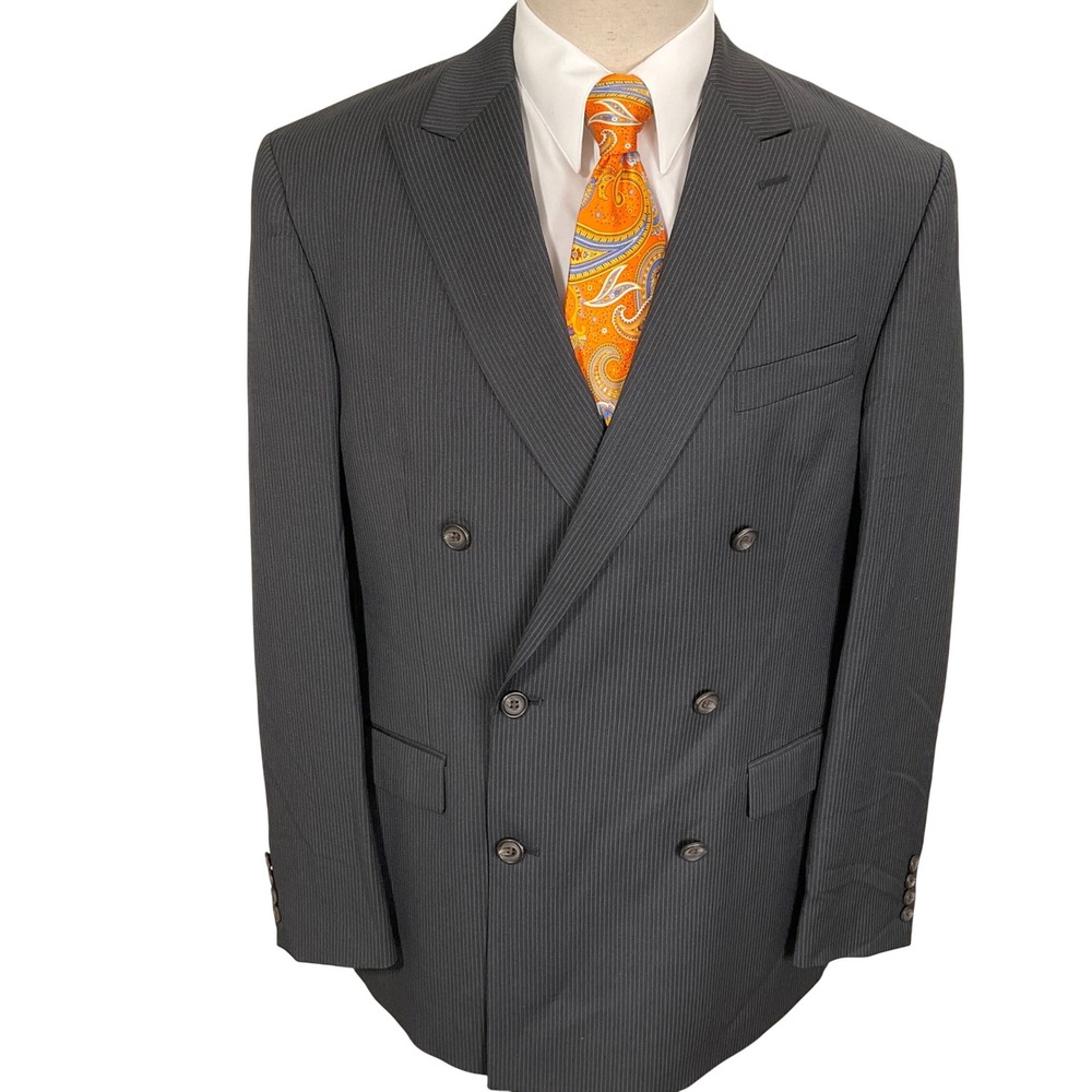 Lauren Ralph Lauren Blazer Mens 44R Charcoal Pinstripe Double Breasted Jacket